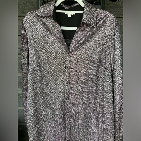 Umgee Super Shimmering Sparkly Button-Up Shirt M - Picture 7 of 7